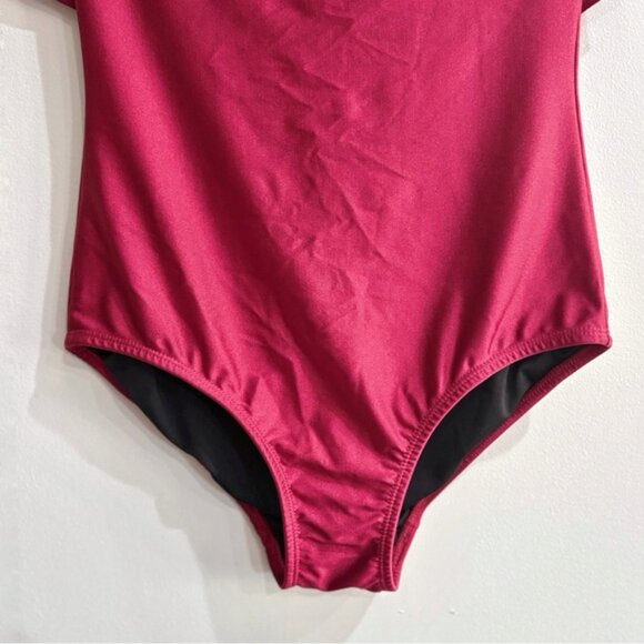 Shoshanna Wine Red One Shoulder Ruffle Swimsuit Women’s Size 4 Designer Swimwear - Picture 4 of 7